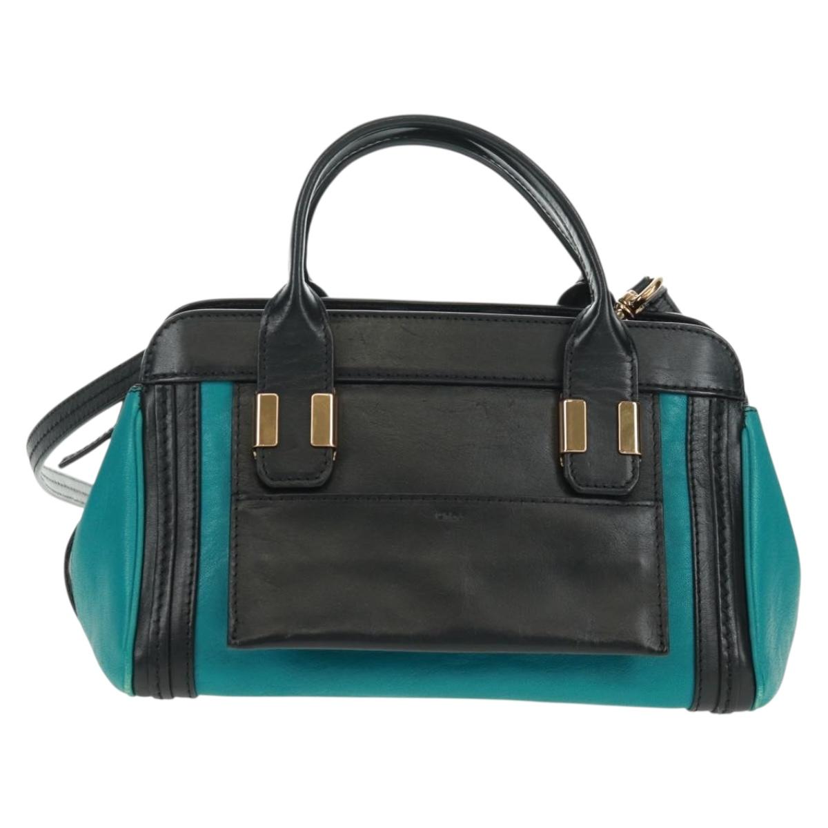 Chloe Alice Hand Bag Leather 2way Blue Gold Auth 170574V