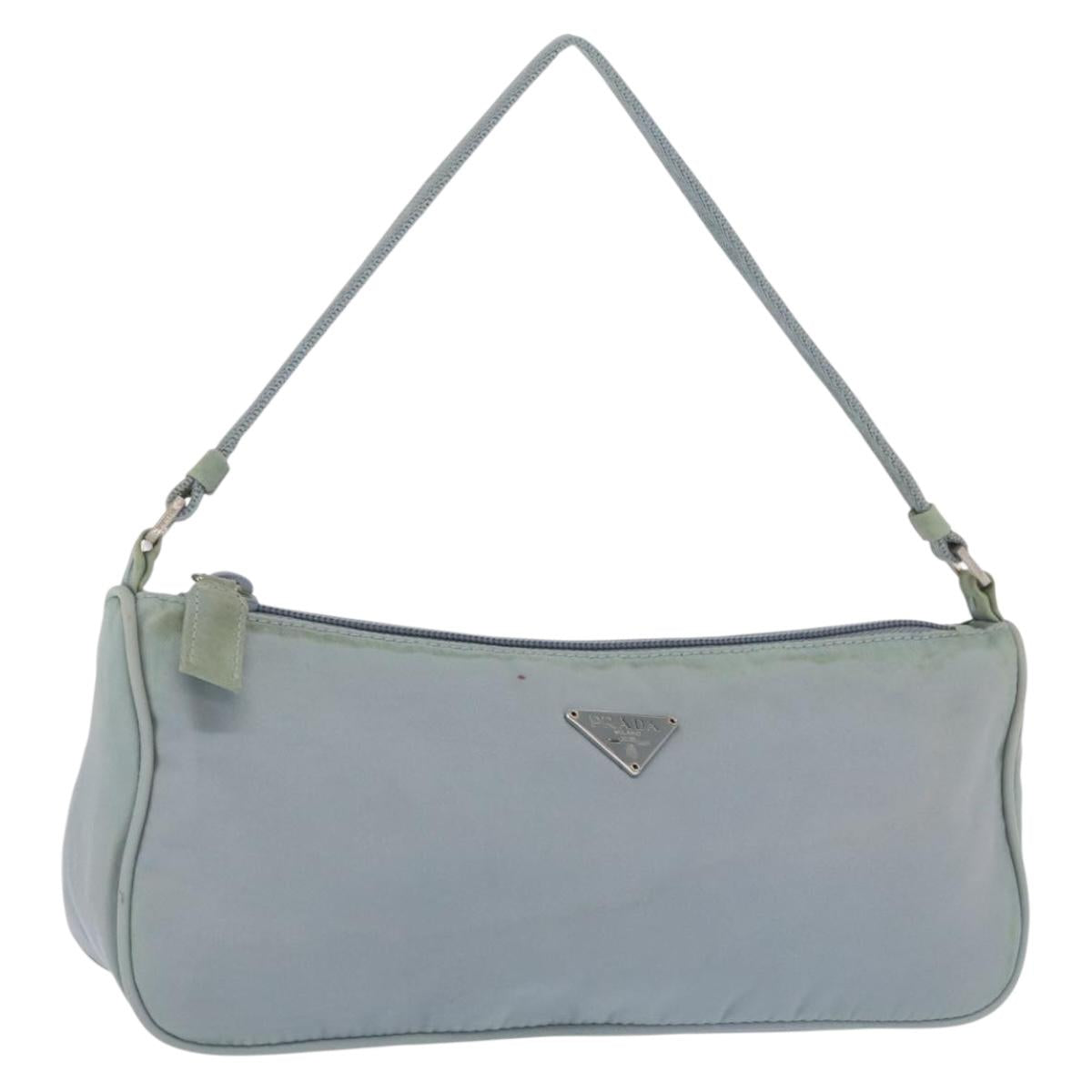 PRADA Accessory Pouch Nylon Light Blue Silver Auth 170583
