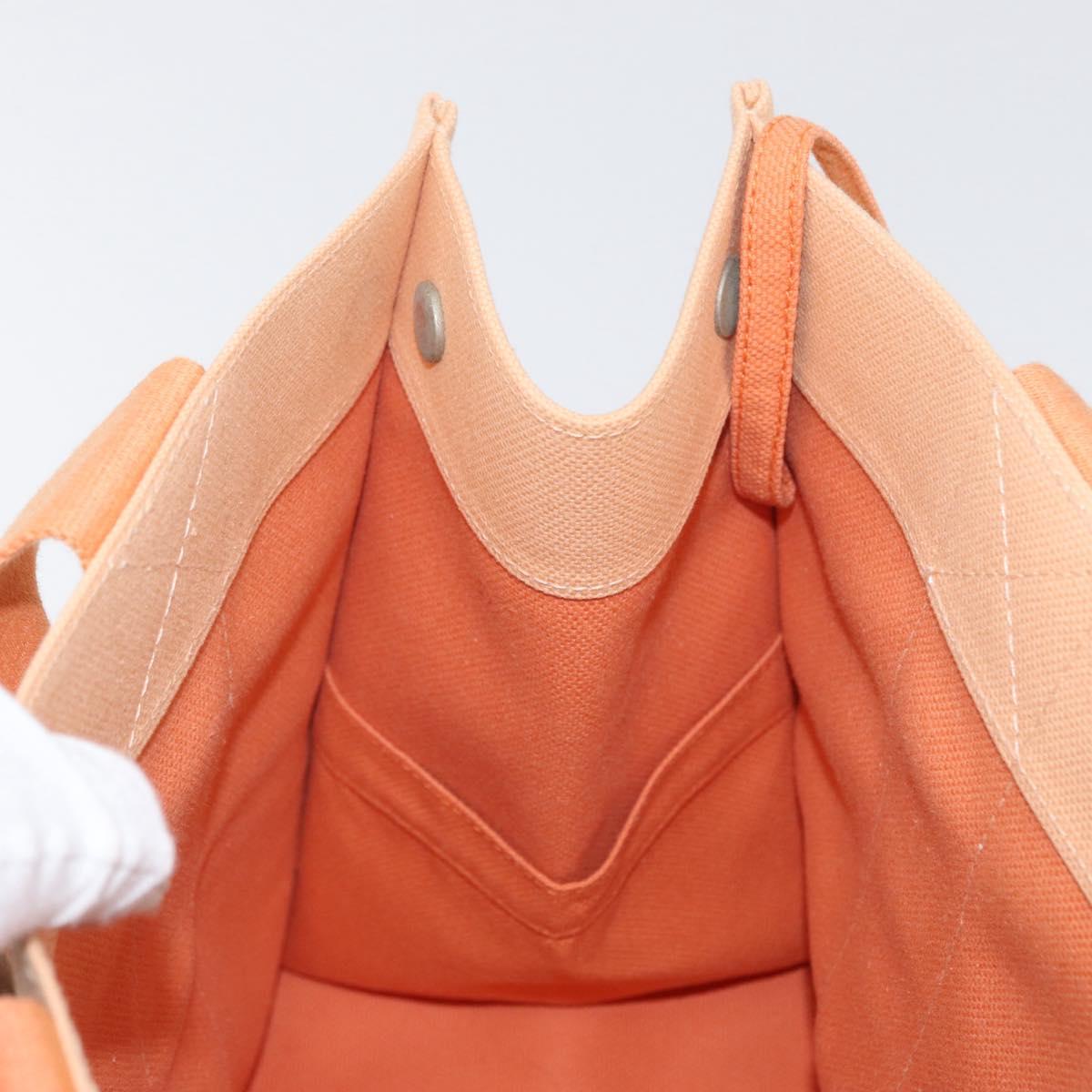 HERMES Coquillage PM Hand Bag Canvas Orange Silver Auth 170596