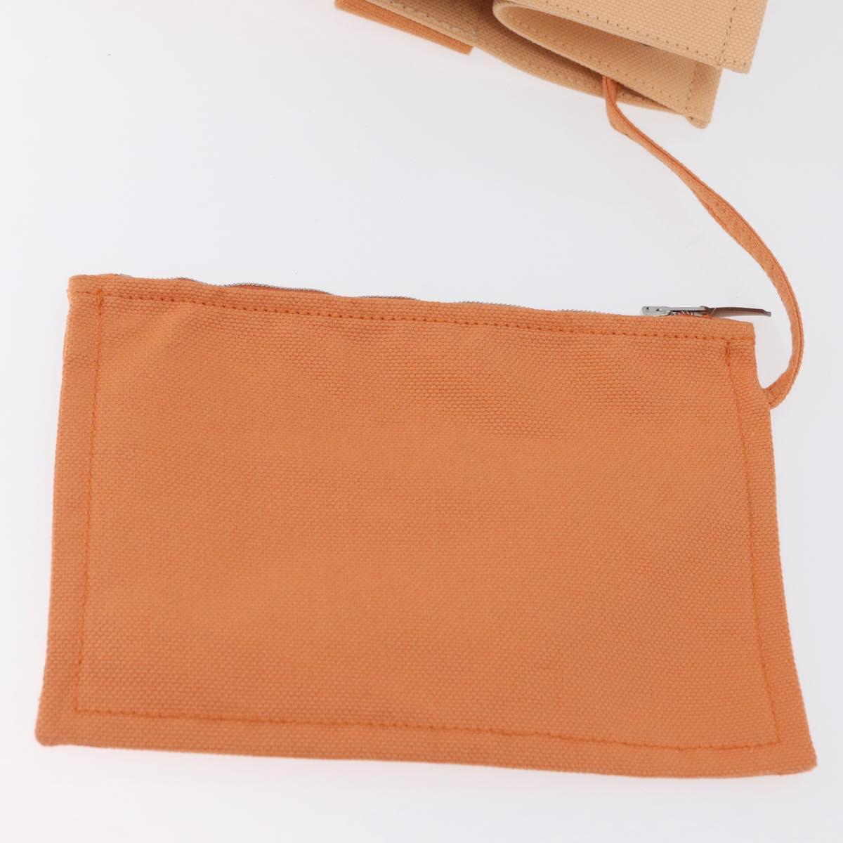 HERMES Coquillage PM Hand Bag Canvas Orange Silver Auth 170596