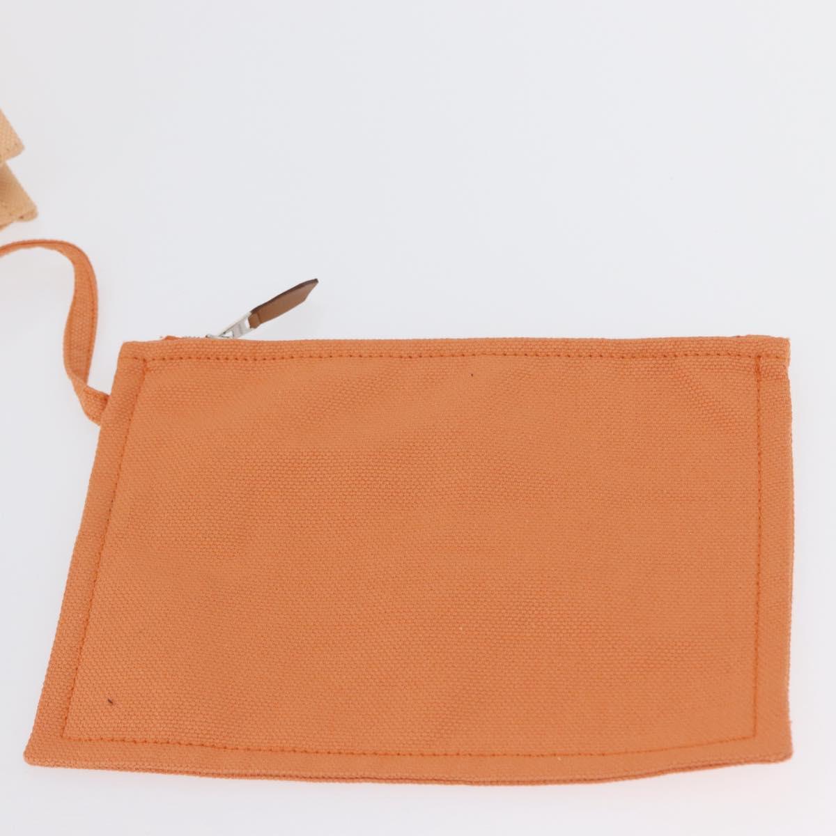 HERMES Coquillage PM Hand Bag Canvas Orange Silver Auth 170596
