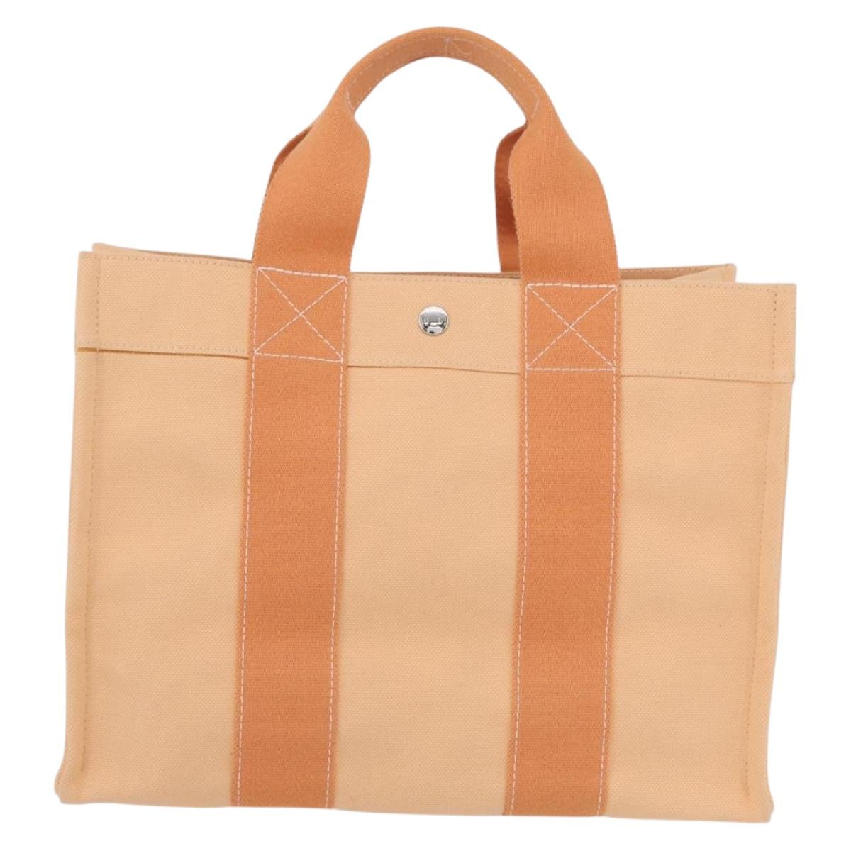 HERMES Coquillage PM Hand Bag Canvas Orange Silver Auth 170596