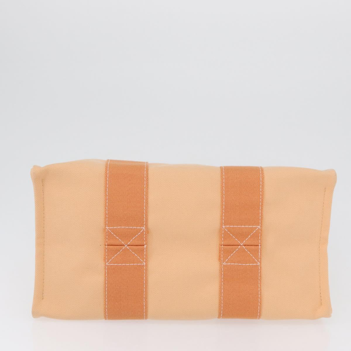 HERMES Coquillage PM Hand Bag Canvas Orange Silver Auth 170596