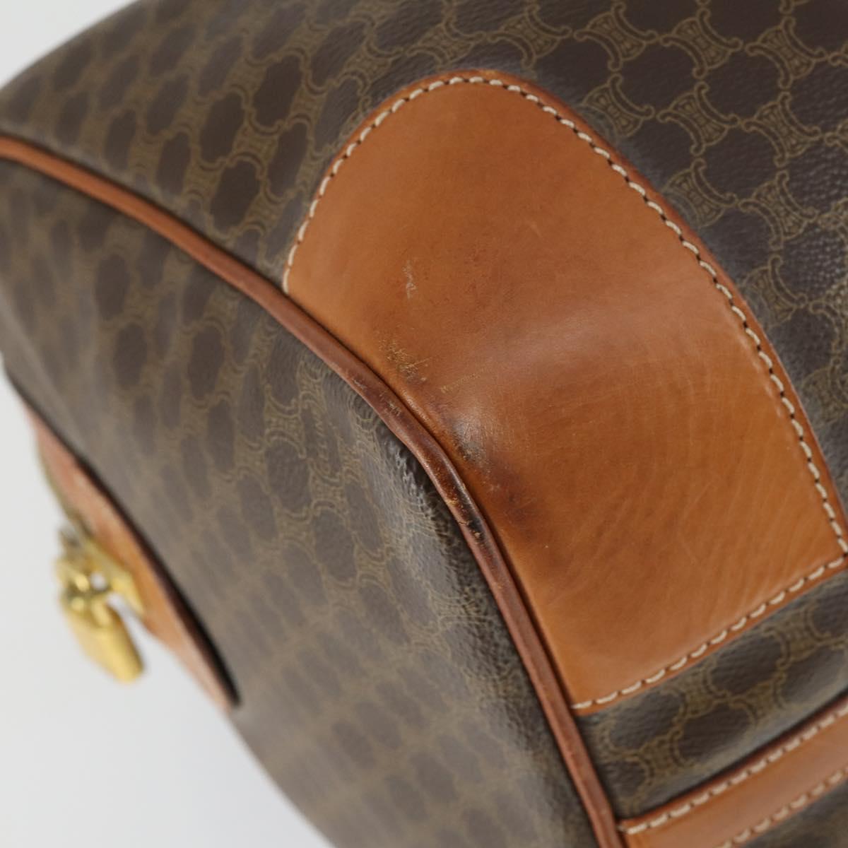 CELINE Macadam Canvas Boston Bag PVC Leather Brown Gold Auth 170598