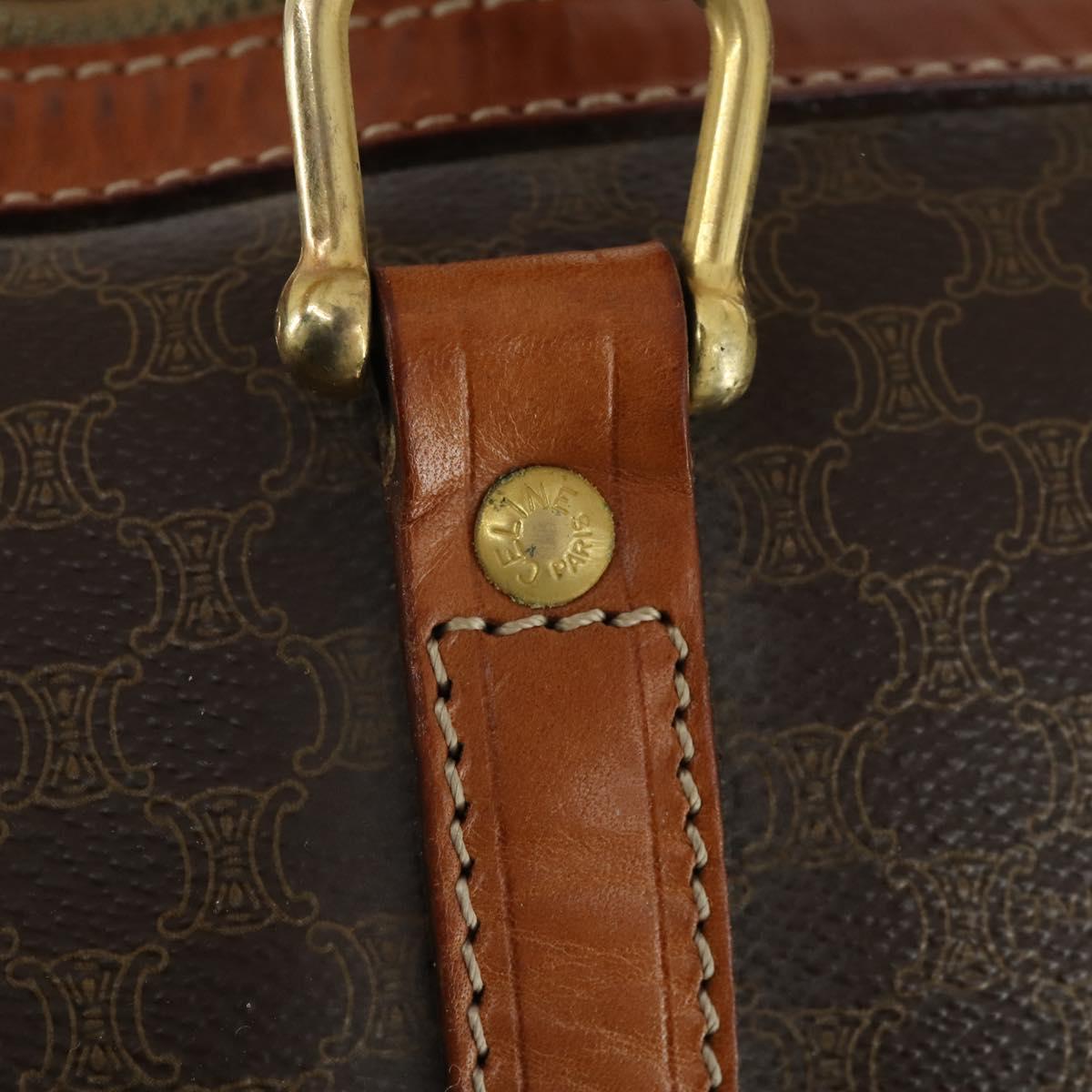 CELINE Macadam Canvas Boston Bag PVC Leather Brown Gold Auth 170598