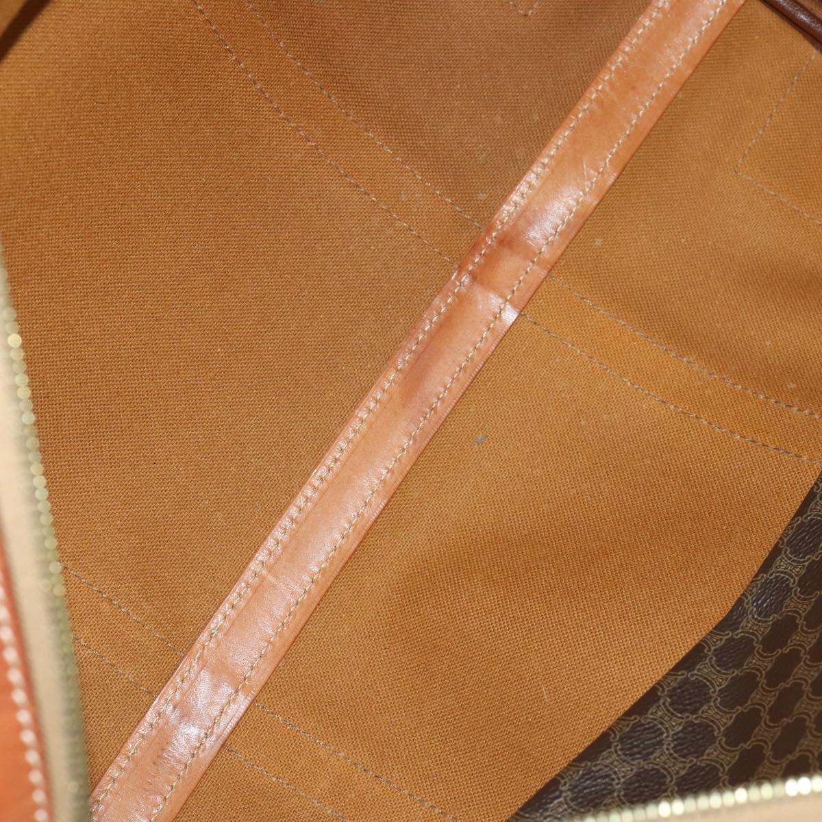 CELINE Macadam Canvas Boston Bag PVC Leather Brown Gold Auth 170598