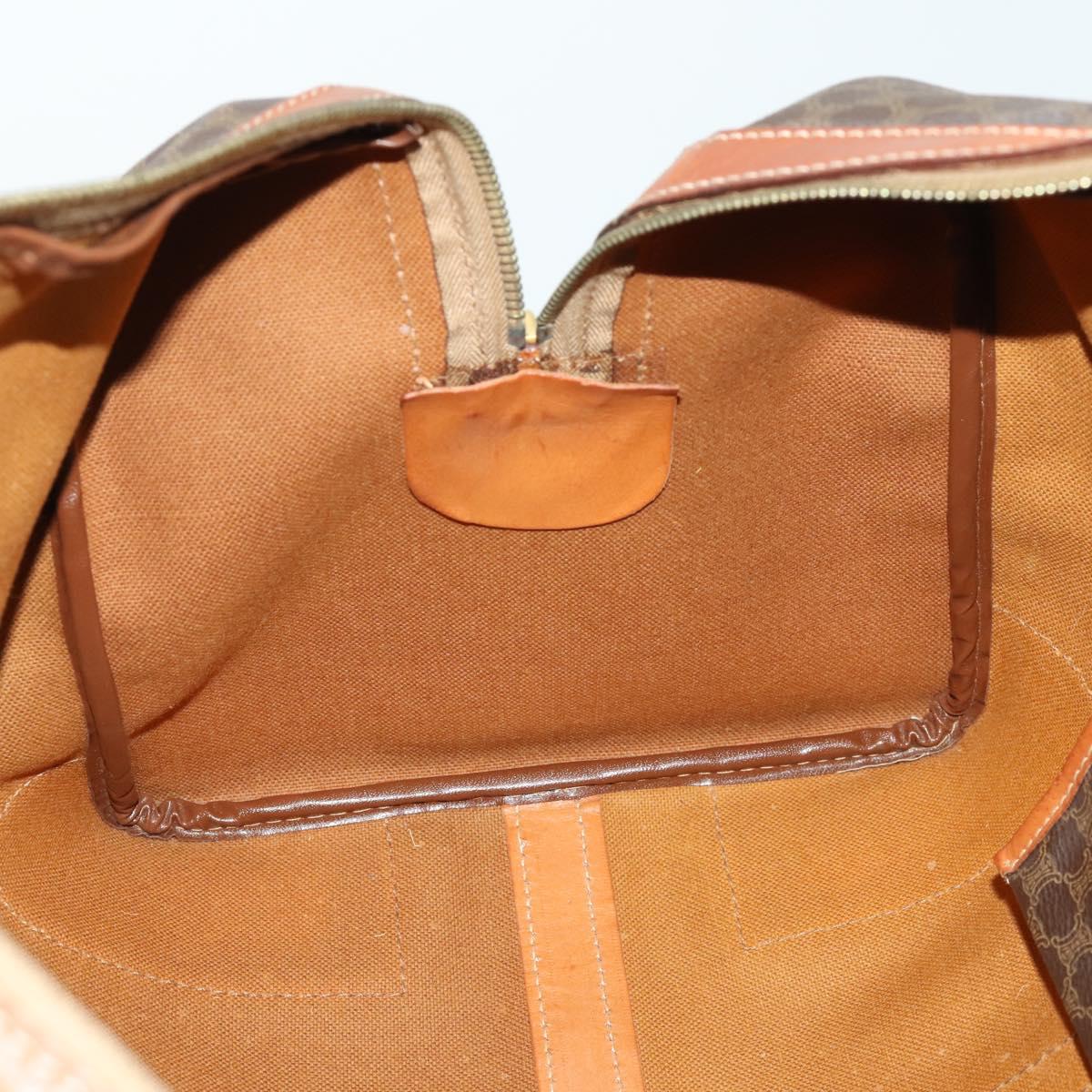 CELINE Macadam Canvas Boston Bag PVC Leather Brown Gold Auth 170598