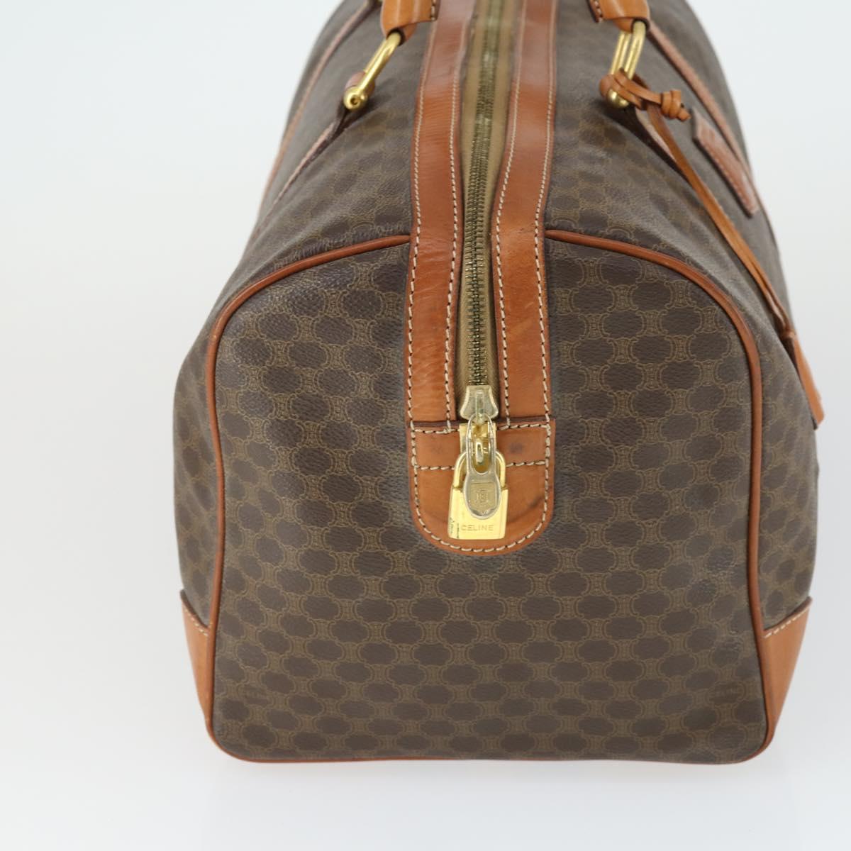 CELINE Macadam Canvas Boston Bag PVC Leather Brown Gold Auth 170598