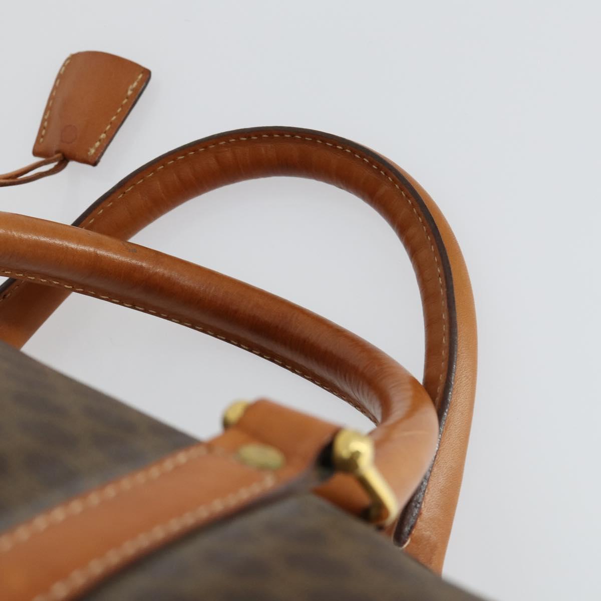 CELINE Macadam Canvas Boston Bag PVC Leather Brown Gold Auth 170598