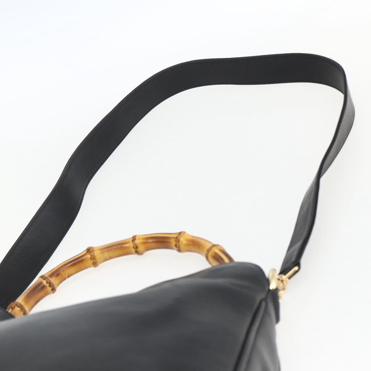 GUCCI Bamboo Hand Bag Leather 2way Black Gold 001 1638 Auth 170600