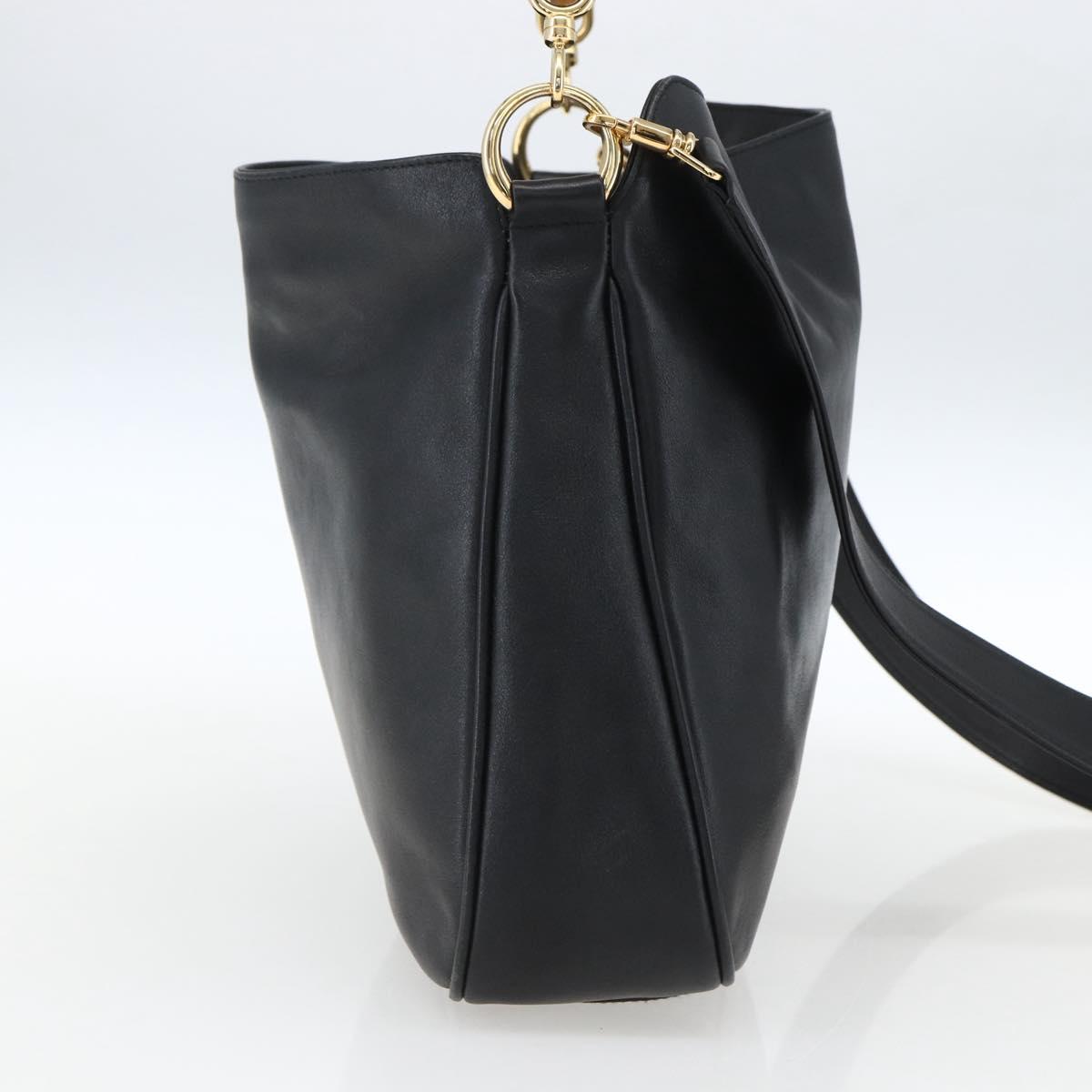 GUCCI Bamboo Hand Bag Leather 2way Black Gold 001 1638 Auth 170600