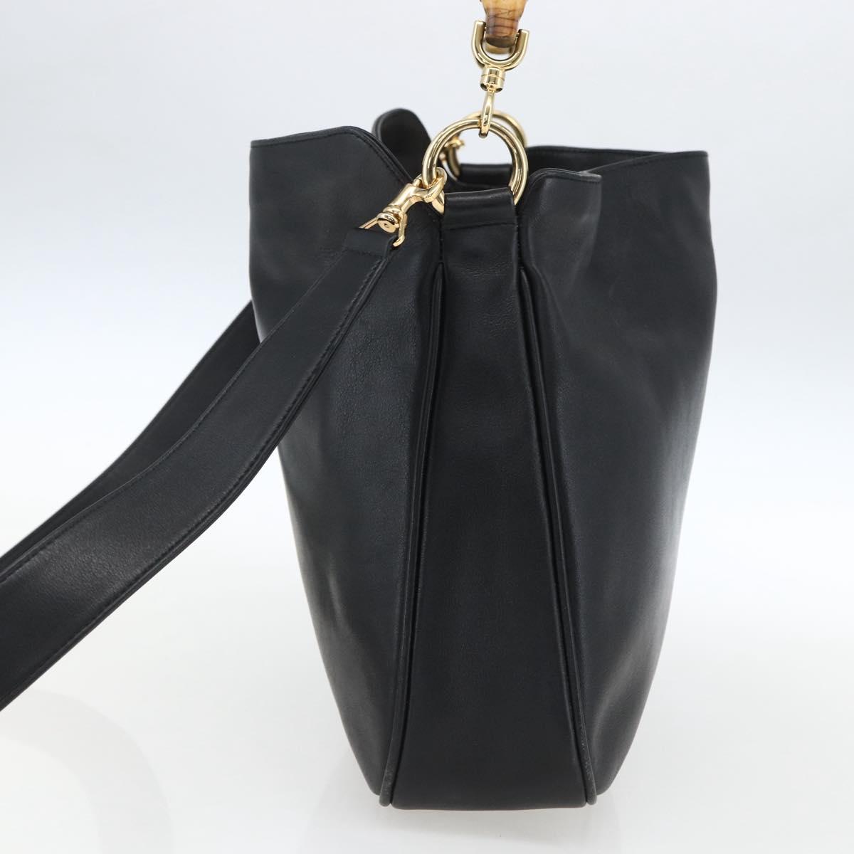 GUCCI Bamboo Hand Bag Leather 2way Black Gold 001 1638 Auth 170600