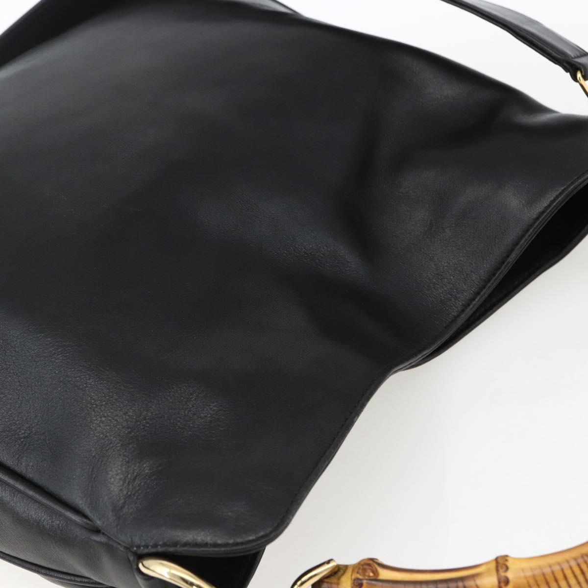 GUCCI Bamboo Hand Bag Leather 2way Black Gold 001 1638 Auth 170600