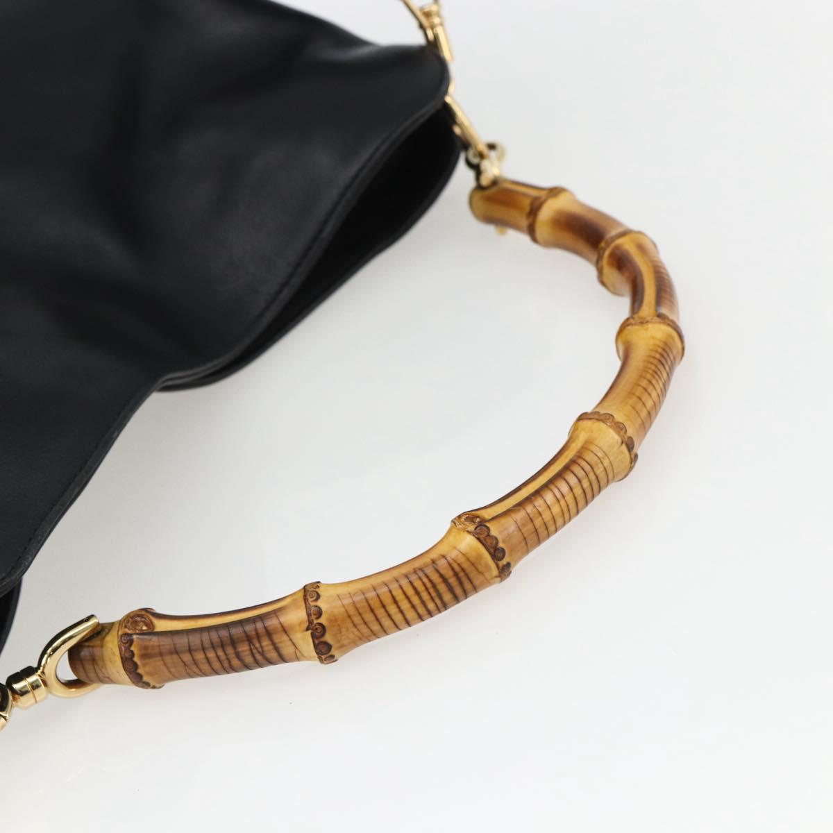 GUCCI Bamboo Hand Bag Leather 2way Black Gold 001 1638 Auth 170600