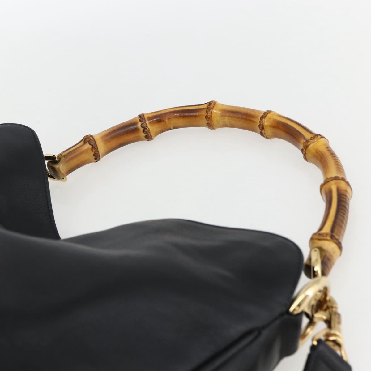GUCCI Bamboo Hand Bag Leather 2way Black Gold 001 1638 Auth 170600