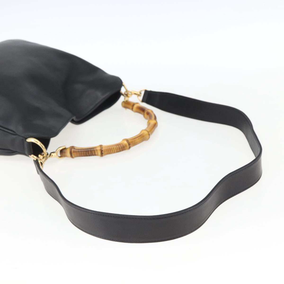 GUCCI Bamboo Hand Bag Leather 2way Black Gold 001 1638 Auth 170600