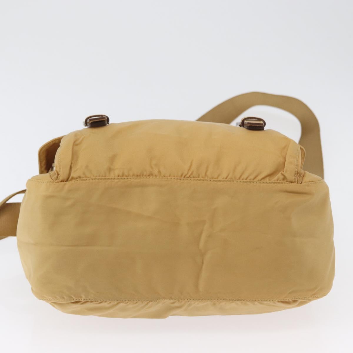 PRADA Shoulder Bag Nylon Beige Silver Auth 170601V