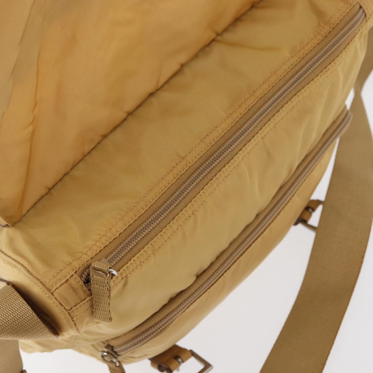 PRADA Shoulder Bag Nylon Beige Silver Auth 170601V
