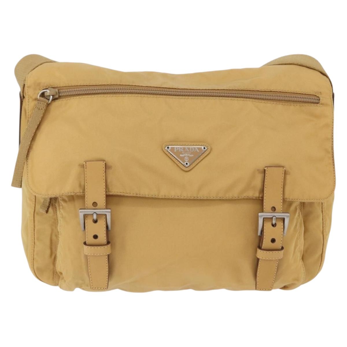 PRADA Shoulder Bag Nylon Beige Silver Auth 170601V