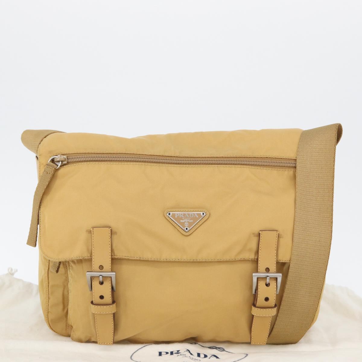 PRADA Shoulder Bag Nylon Beige Silver Auth 170601V