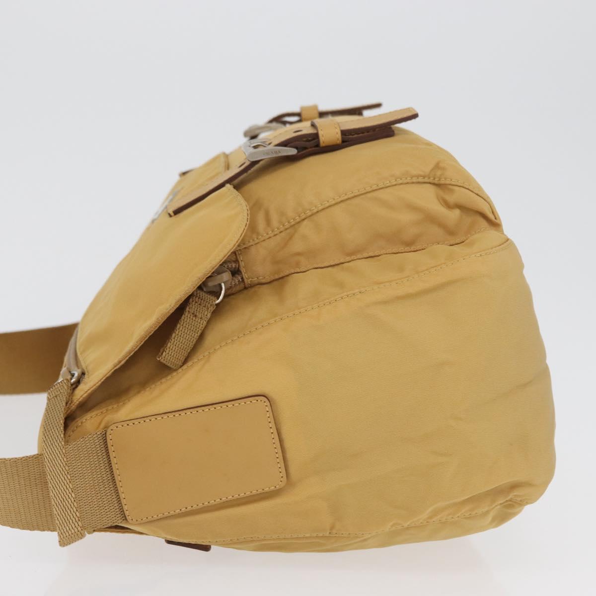 PRADA Shoulder Bag Nylon Beige Silver Auth 170601V