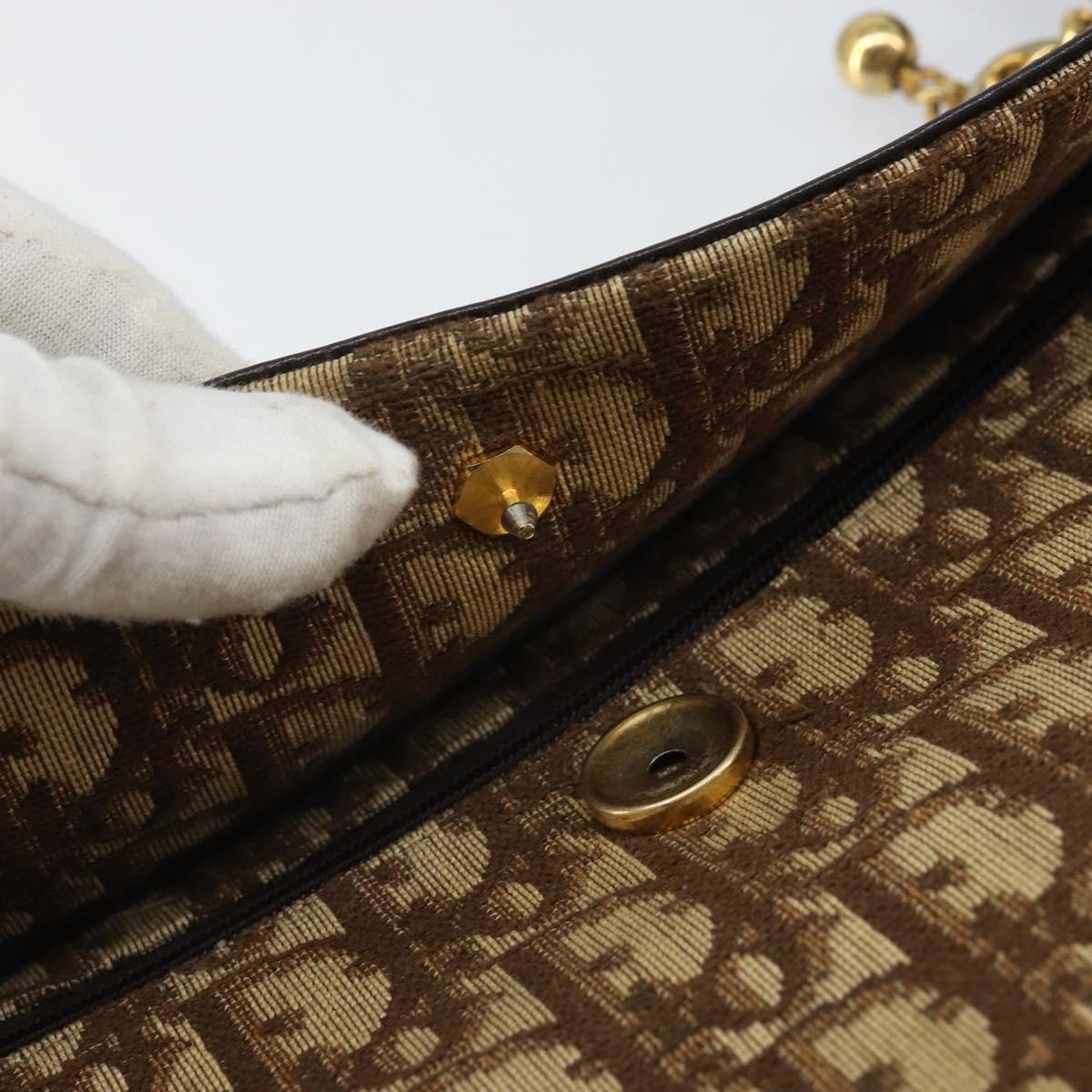 Christian Dior Trotter Canvas Shoulder Bag Beige Gold Auth 170604
