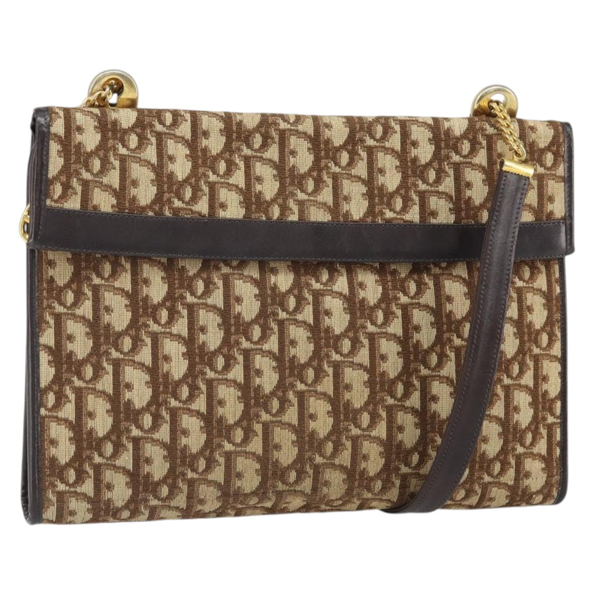 Christian Dior Trotter Canvas Shoulder Bag Beige Gold Auth 170604
