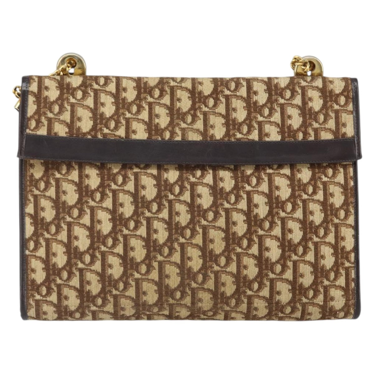 Christian Dior Trotter Canvas Shoulder Bag Beige Gold Auth 170604