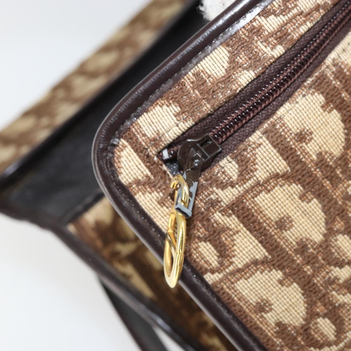 Christian Dior Trotter Canvas Shoulder Bag Beige Gold Auth 170604