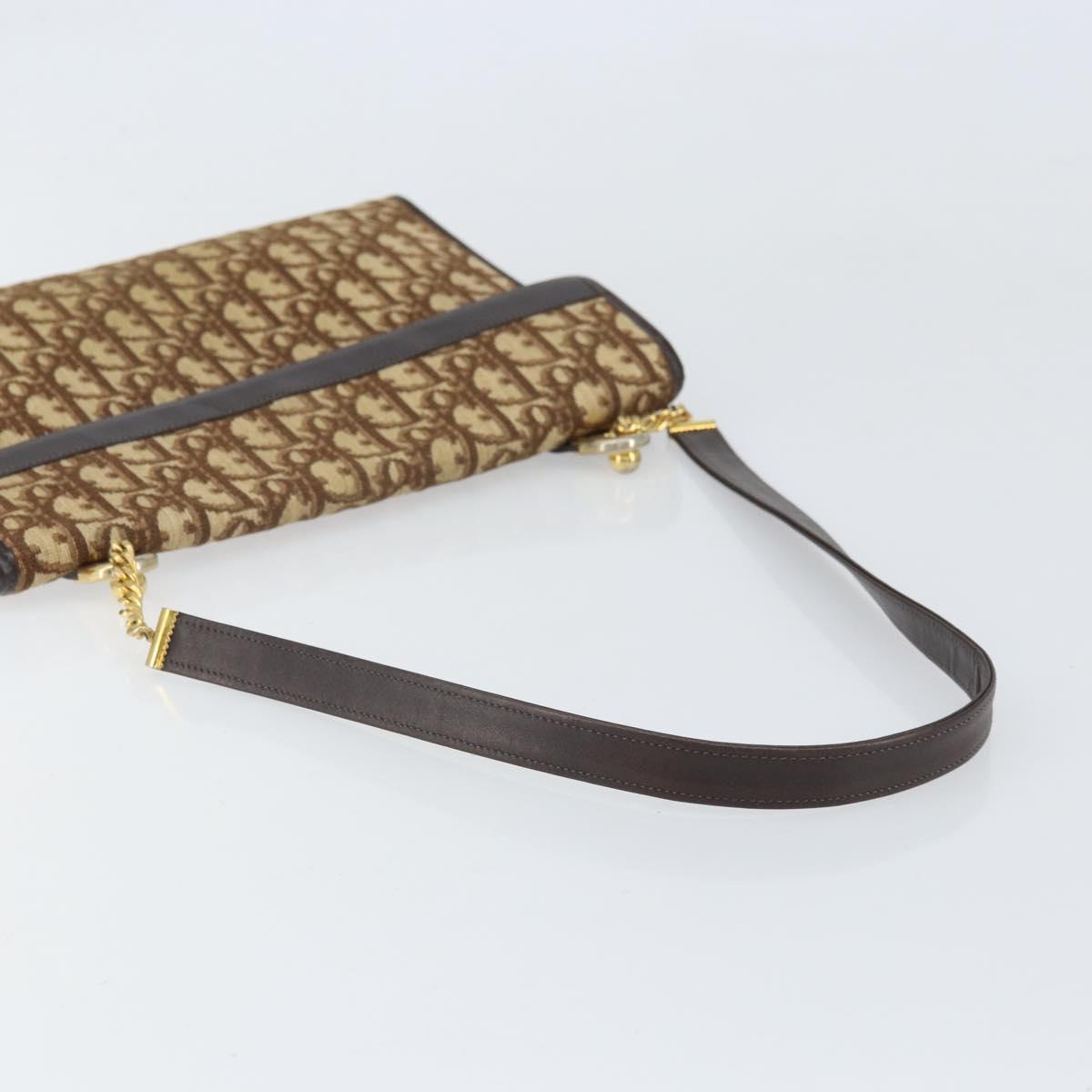 Christian Dior Trotter Canvas Shoulder Bag Beige Gold Auth 170604