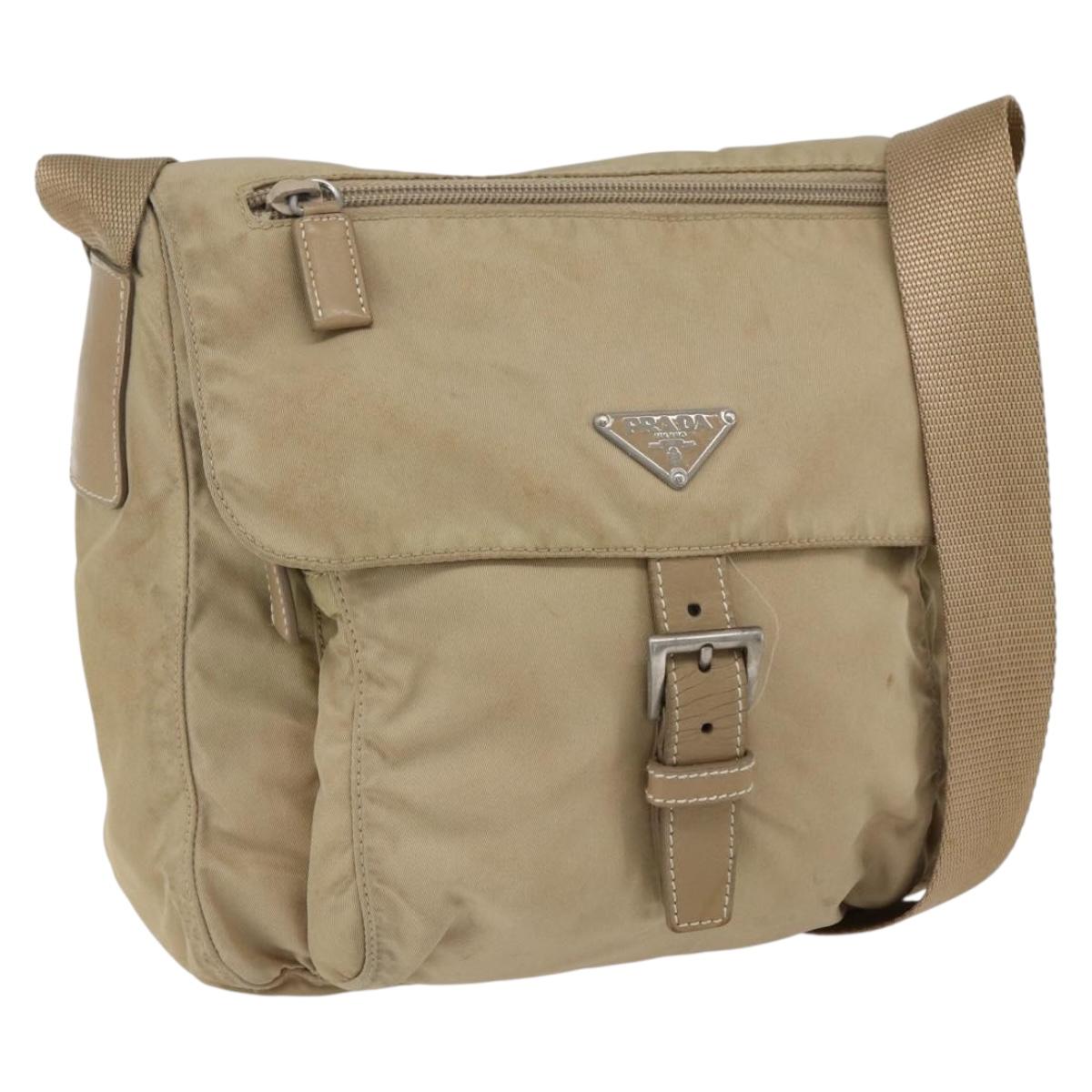 PRADA Shoulder Bag Nylon Beige Silver Auth 170605