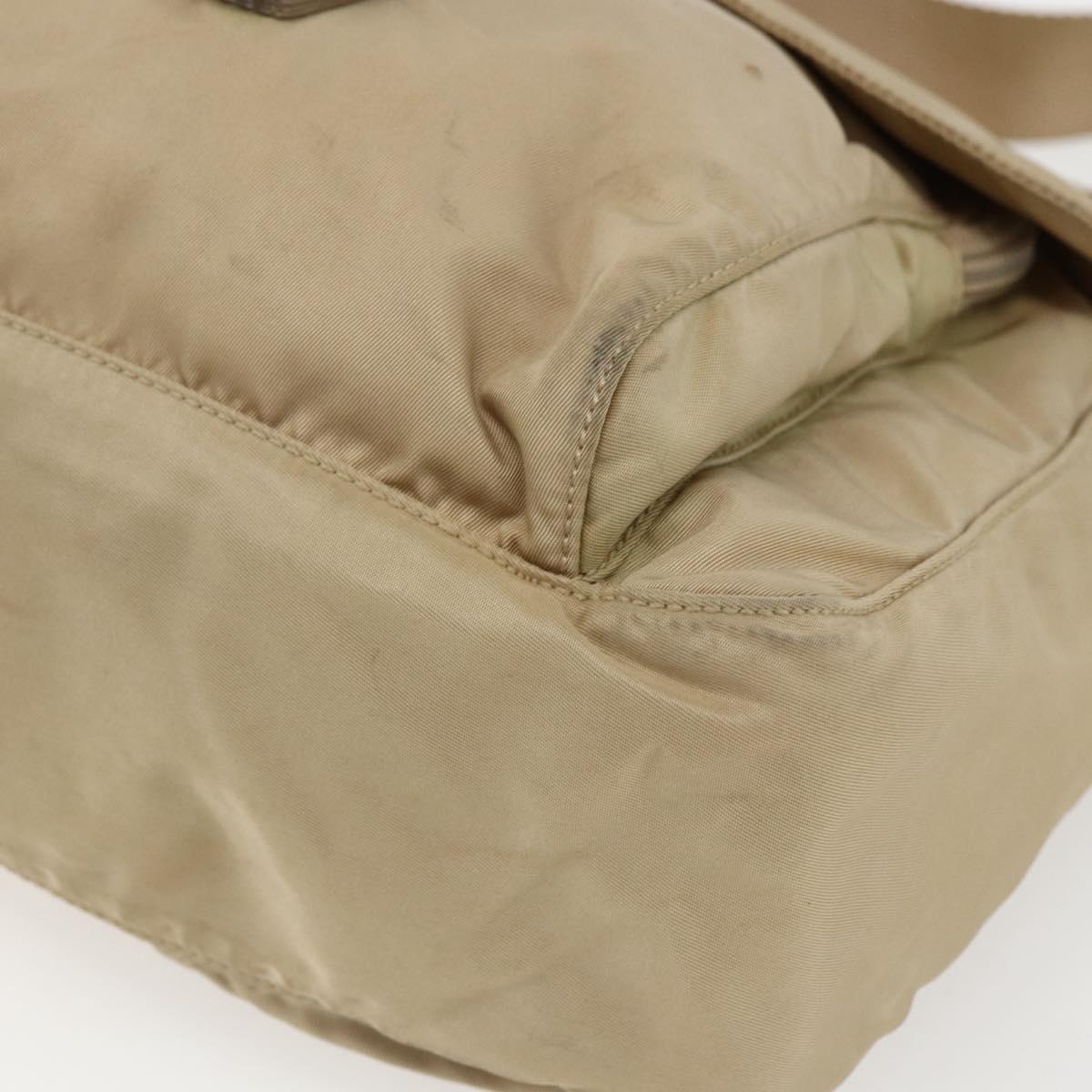 PRADA Shoulder Bag Nylon Beige Silver Auth 170605