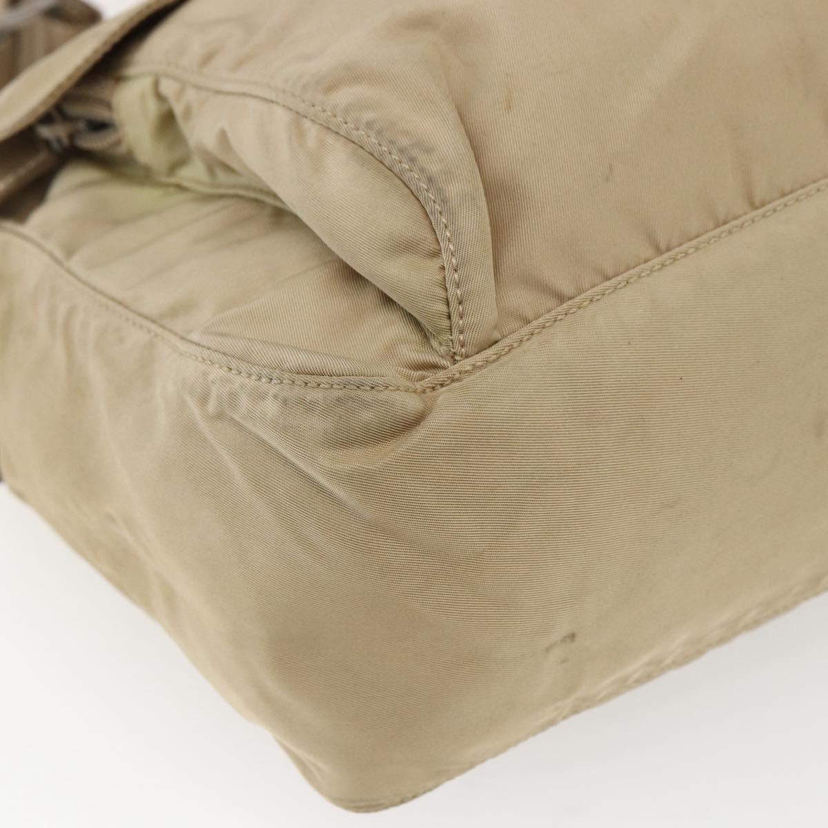 PRADA Shoulder Bag Nylon Beige Silver Auth 170605
