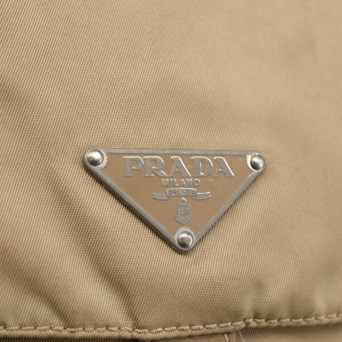 PRADA Shoulder Bag Nylon Beige Silver Auth 170605
