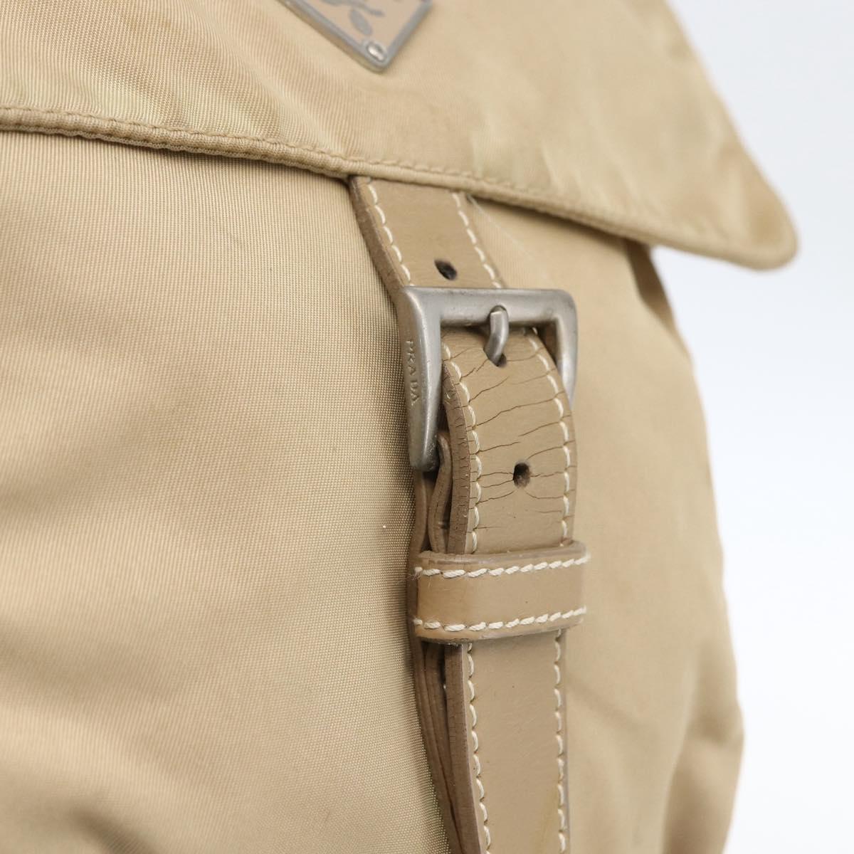 PRADA Shoulder Bag Nylon Beige Silver Auth 170605