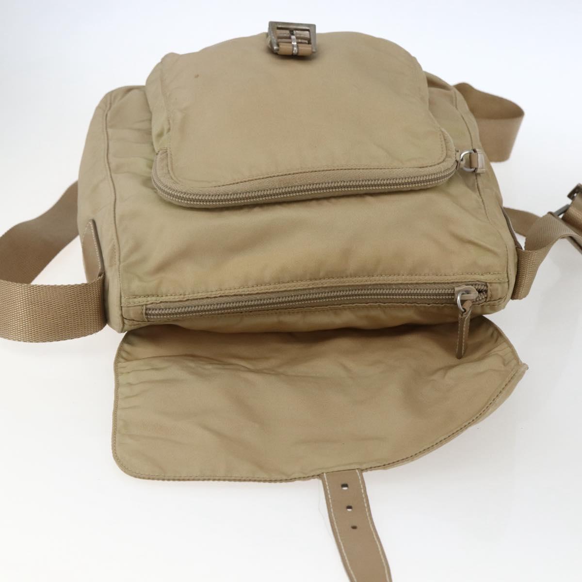 PRADA Shoulder Bag Nylon Beige Silver Auth 170605