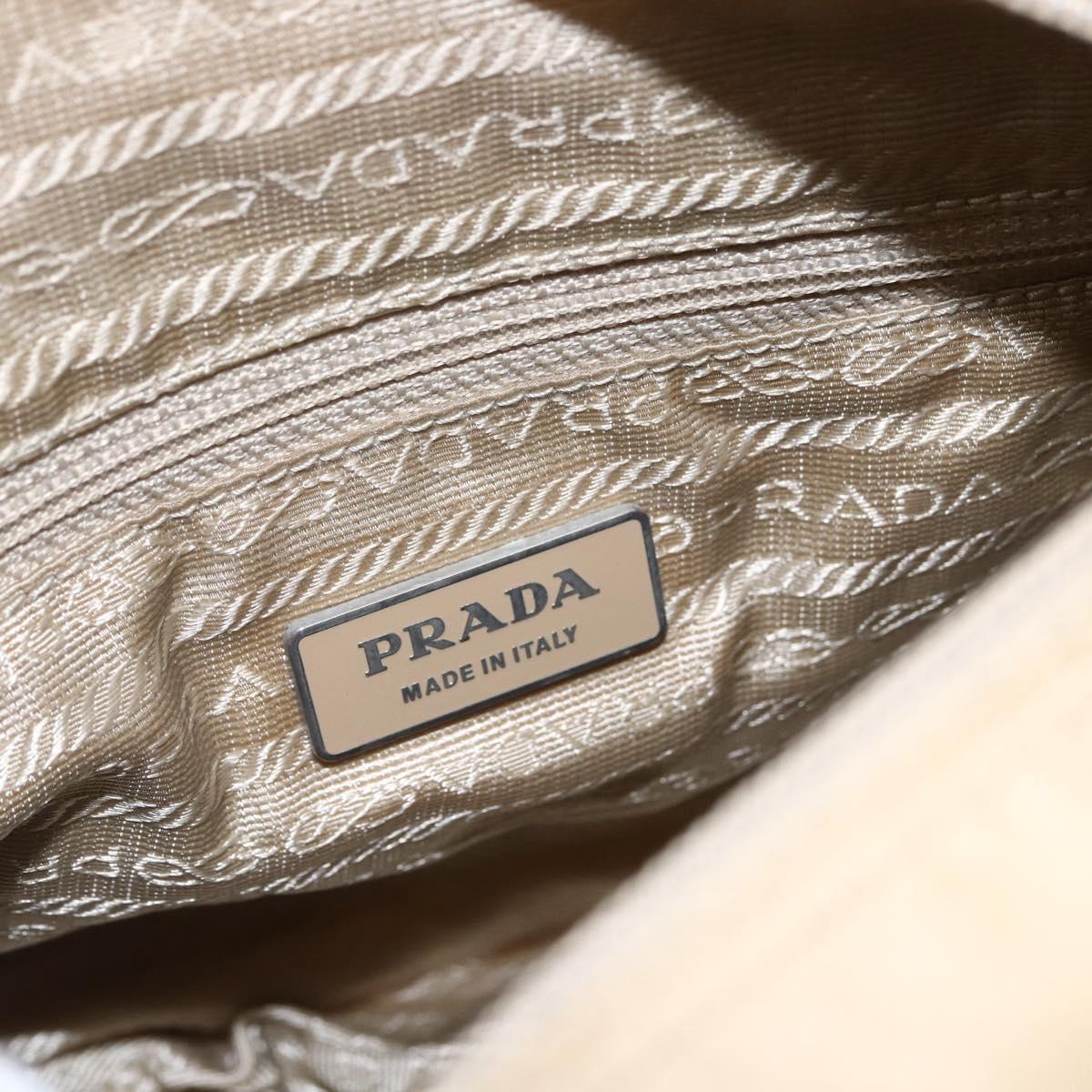 PRADA Shoulder Bag Nylon Beige Silver Auth 170605