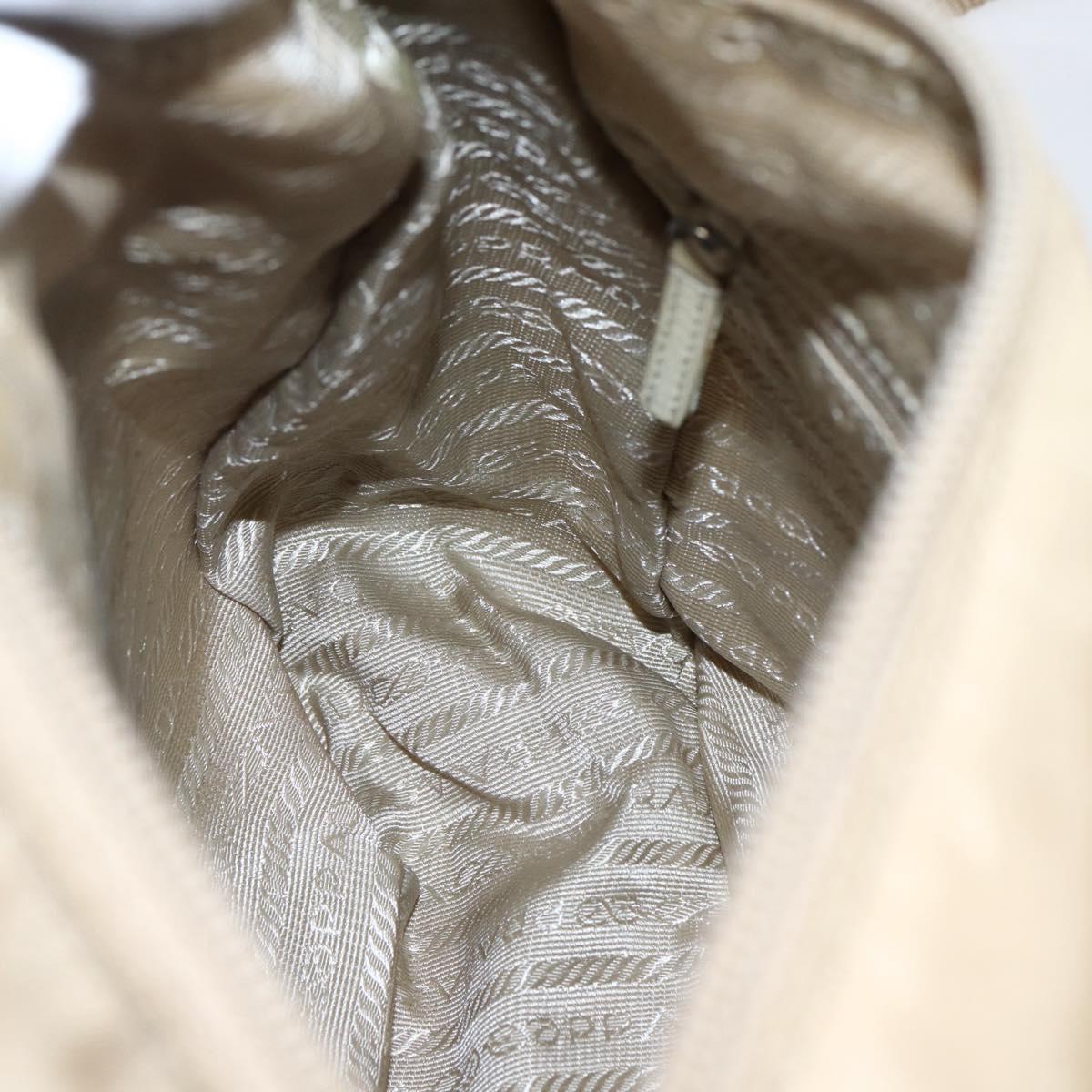 PRADA Shoulder Bag Nylon Beige Silver Auth 170605