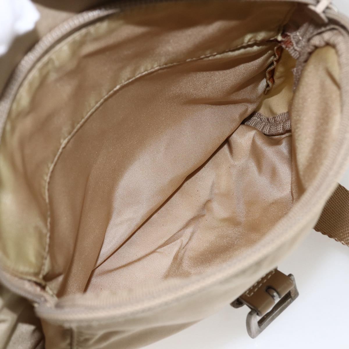 PRADA Shoulder Bag Nylon Beige Silver Auth 170605