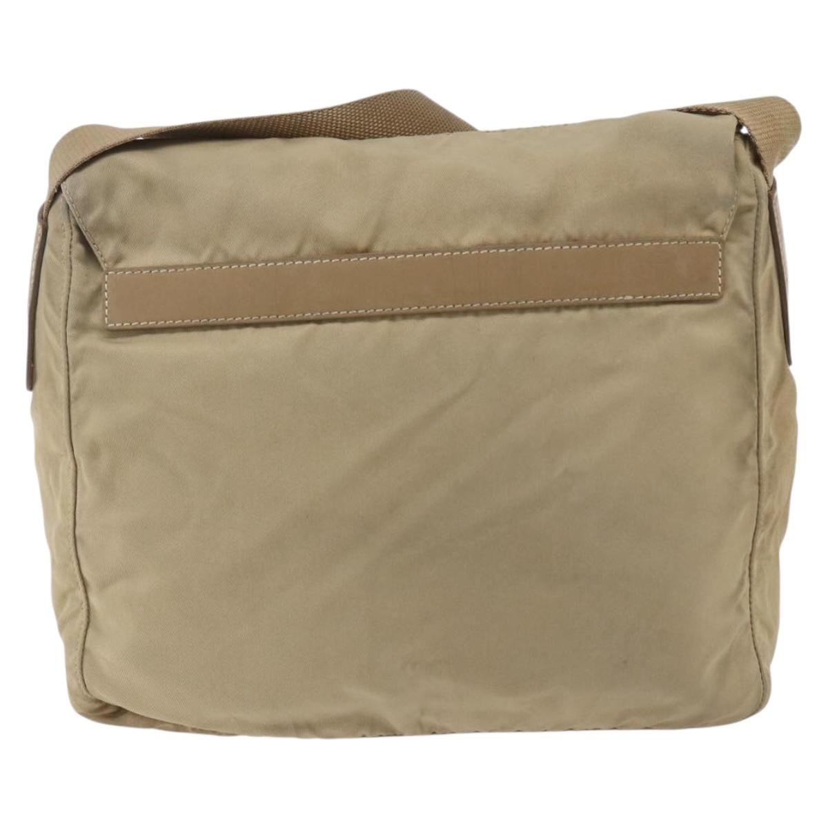 PRADA Shoulder Bag Nylon Beige Silver Auth 170605