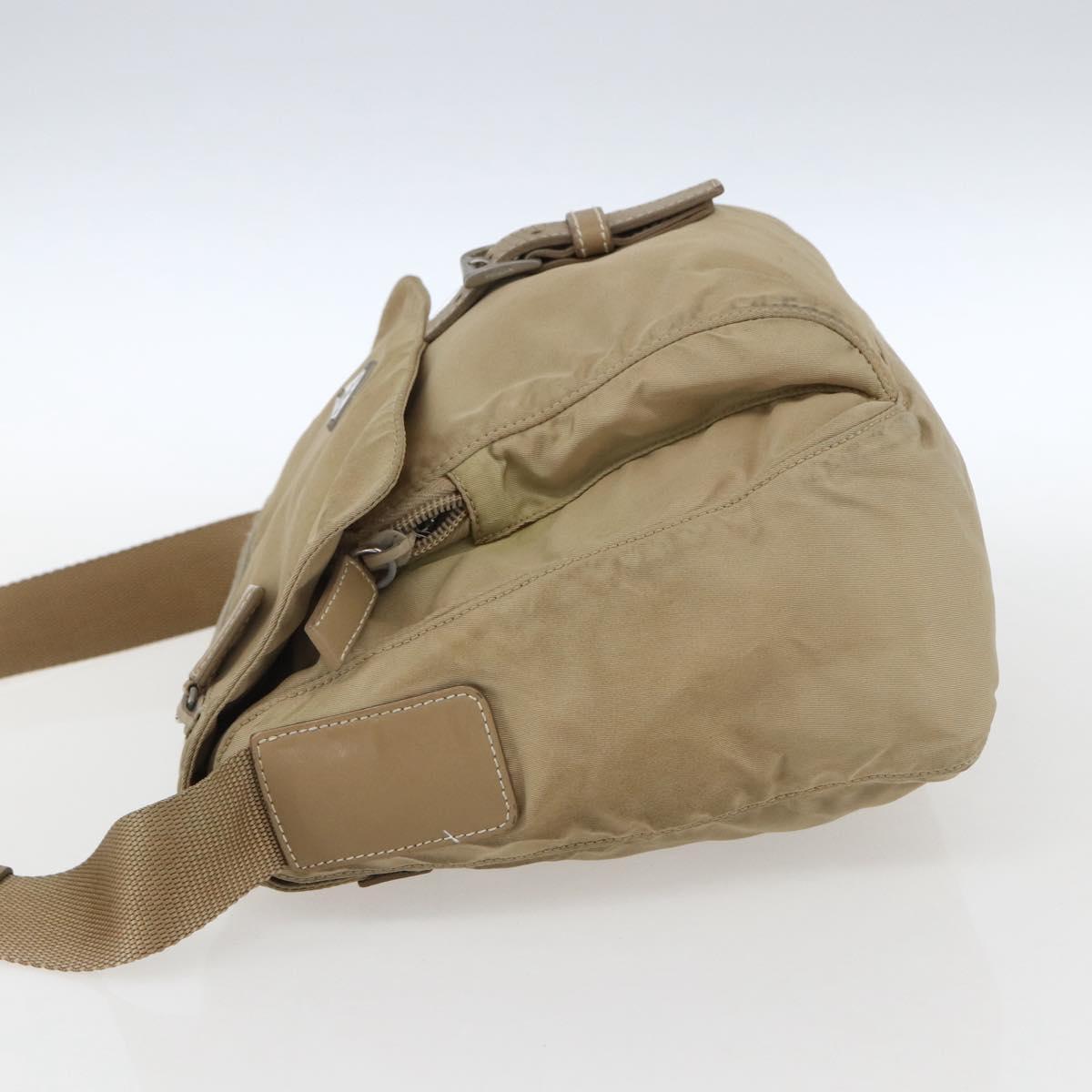 PRADA Shoulder Bag Nylon Beige Silver Auth 170605
