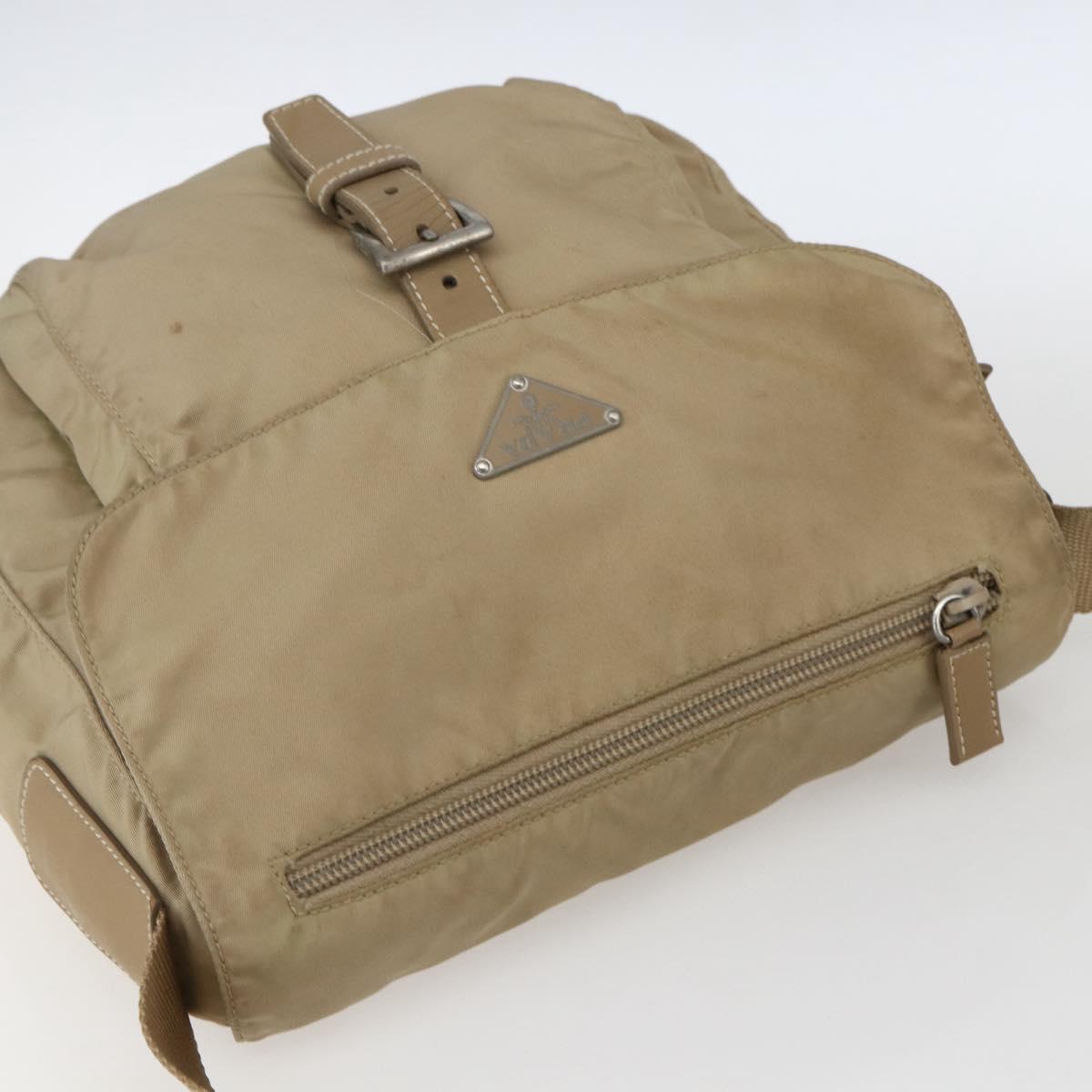 PRADA Shoulder Bag Nylon Beige Silver Auth 170605