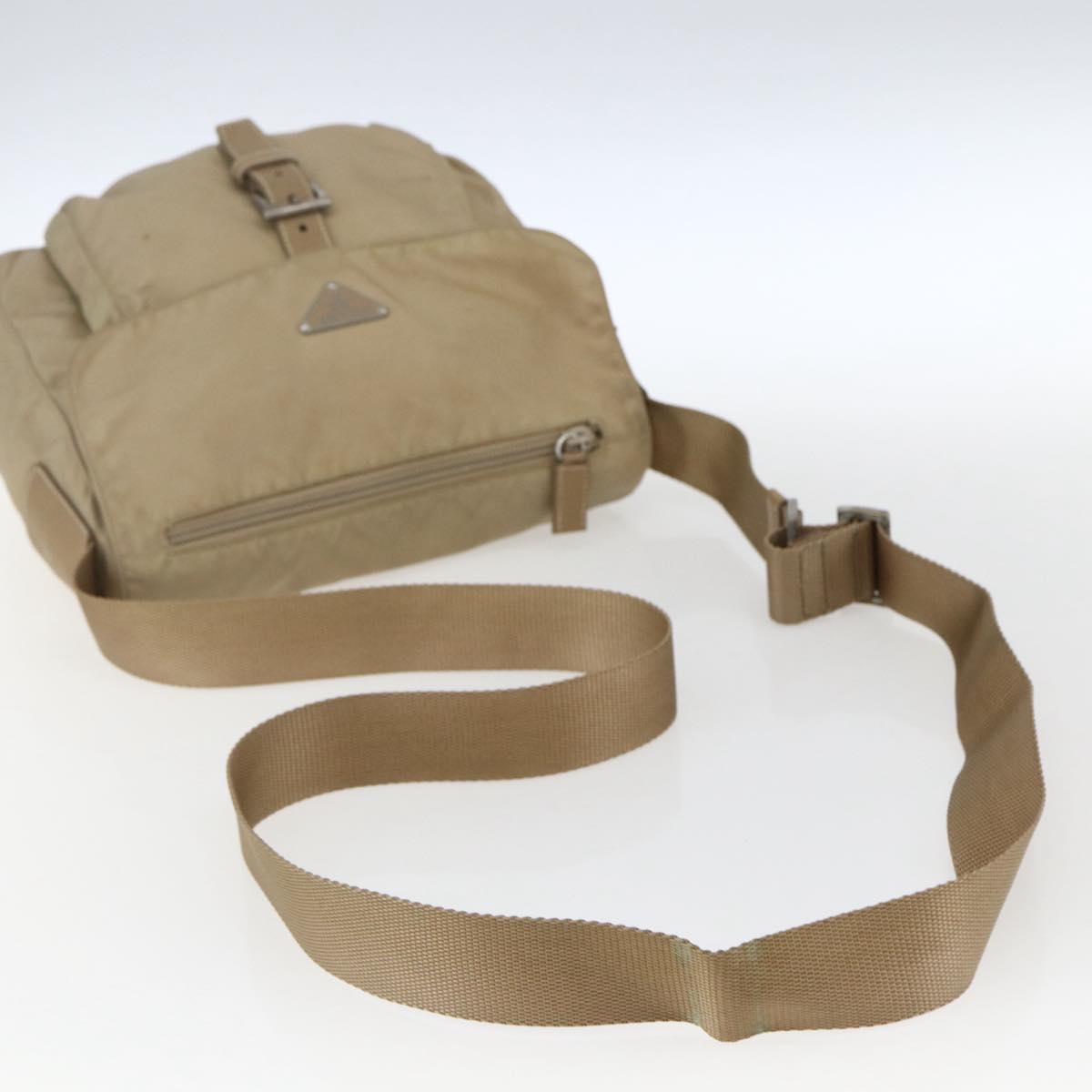 PRADA Shoulder Bag Nylon Beige Silver Auth 170605