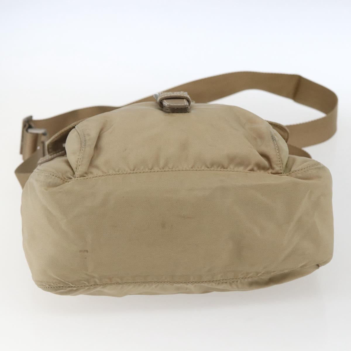 PRADA Shoulder Bag Nylon Beige Silver Auth 170605