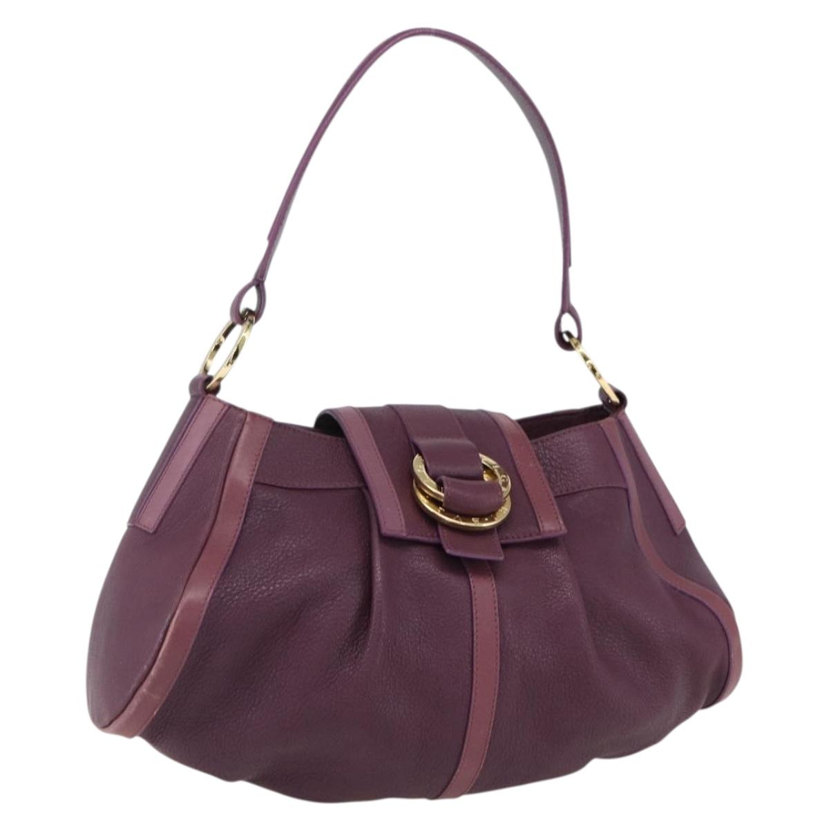 BVLGARI Chandra Shoulder Bag Leather Purple Gold Auth 170606A