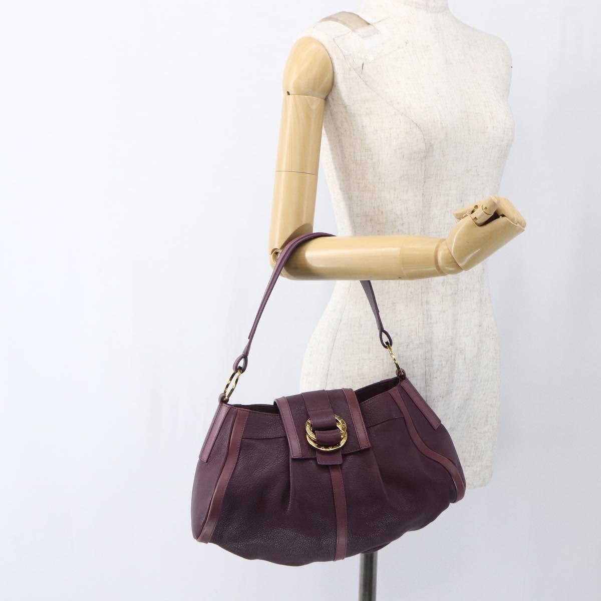 BVLGARI Chandra Shoulder Bag Leather Purple Gold Auth 170606A