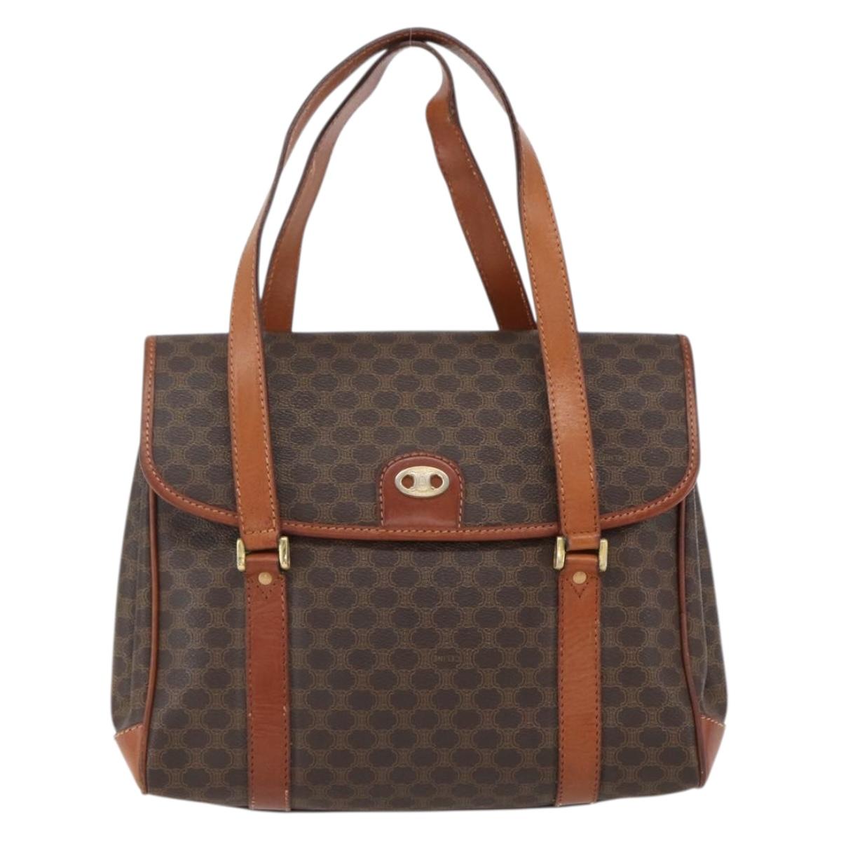 CELINE Macadam Canvas Hand Bag PVC Leather Brown Gold Auth 170627