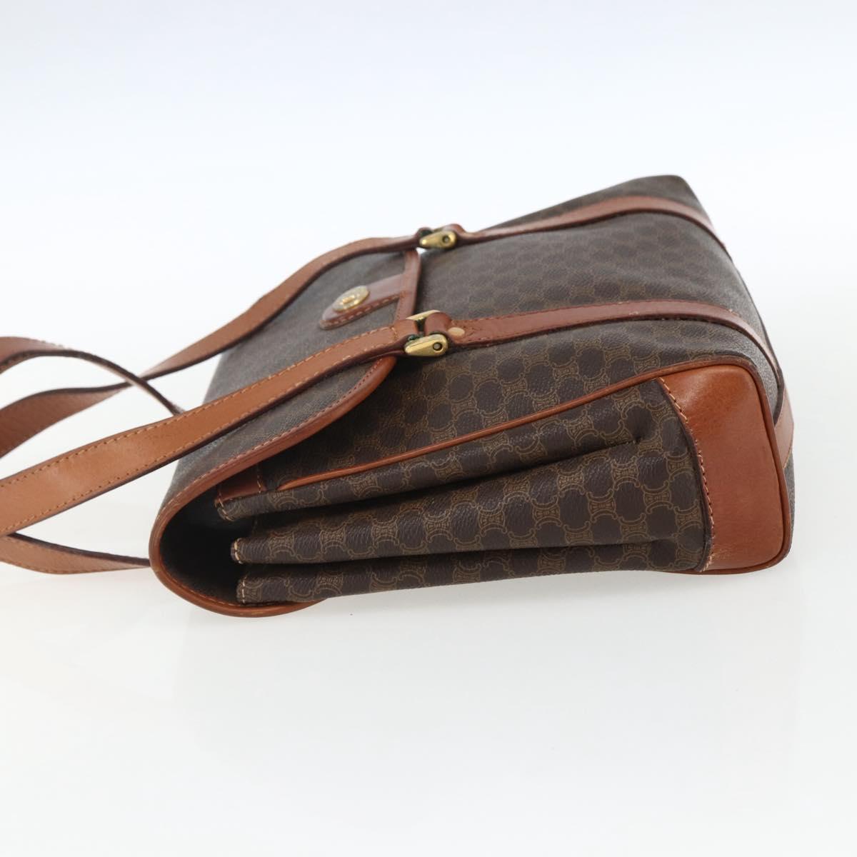CELINE Macadam Canvas Hand Bag PVC Leather Brown Gold Auth 170627
