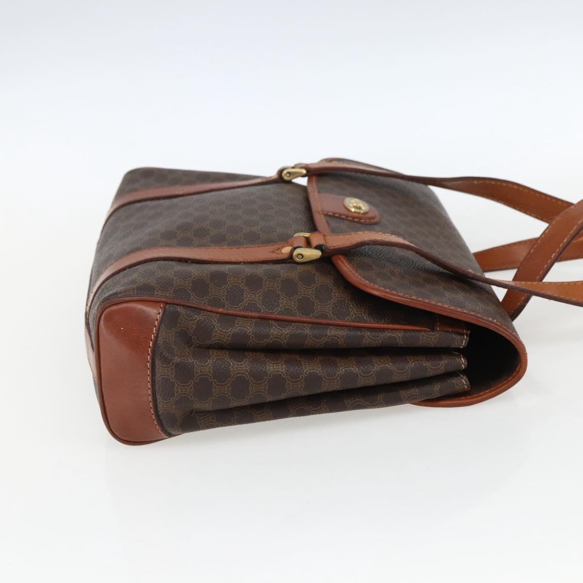CELINE Macadam Canvas Hand Bag PVC Leather Brown Gold Auth 170627