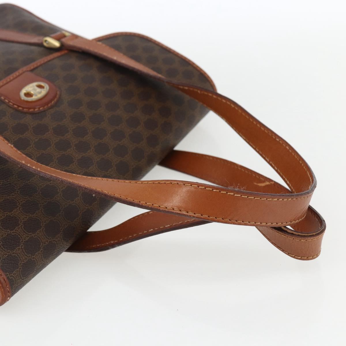 CELINE Macadam Canvas Hand Bag PVC Leather Brown Gold Auth 170627